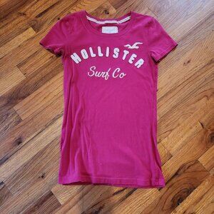 Hollister Surf Co Babydoll Tee Y2K Style Raised Logo Pink Small Cotton/Poly Blen